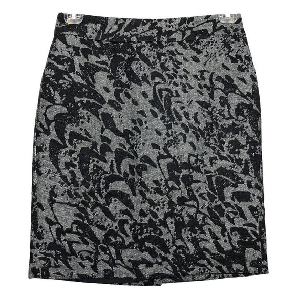 Ann TAYLOR - Cotton Black & White Woven Lace Pattern Pencil Skirt Size 4P Petite - Picture 1 of 5